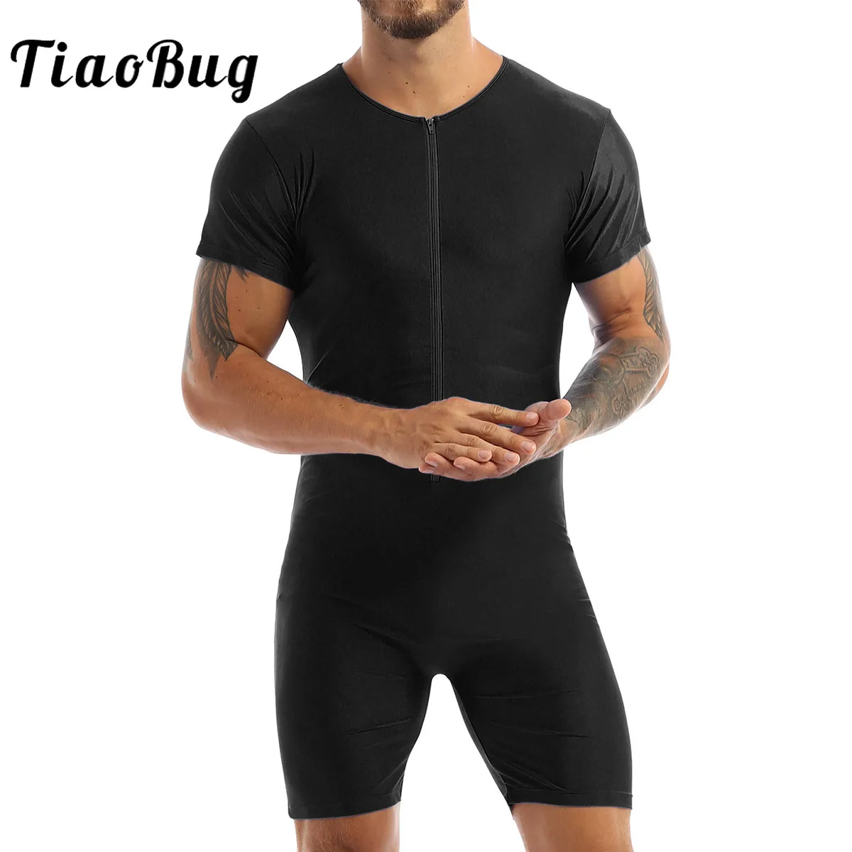 Мужское облегающее гимнастическое трико боди сексуальная Глянцевая майка