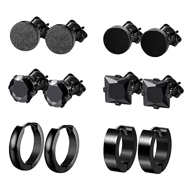 

6 pairs of stainless steel cubic zirconia ring earrings set for men and women cubic zirconia hypoallergenic perforated jewelry