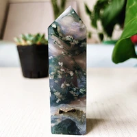 natural moss agate crystal tower wand point stone obelisk home decoration hexagonal prisms wicca chakra healing crystals decor