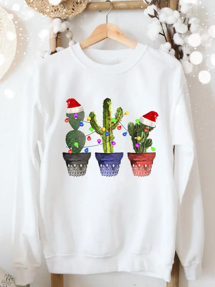 

Women Christmas Cactus Trend Cute Lovely Clothes Clothing Festival Graphic Pullover Merry Cartoon Fashion Female Sweatshirts