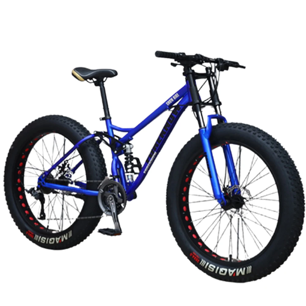 

Горный велосипед с широкими шинами, передняя вилка с двойными дисковыми тормозами, амортизацией, для езды по снегу, пляжу