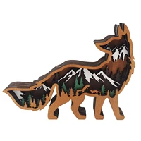 wooden ornament 3d forest animal statue ornament multi layer desktop handmade craft mountain woodland silhouette decor for shelf