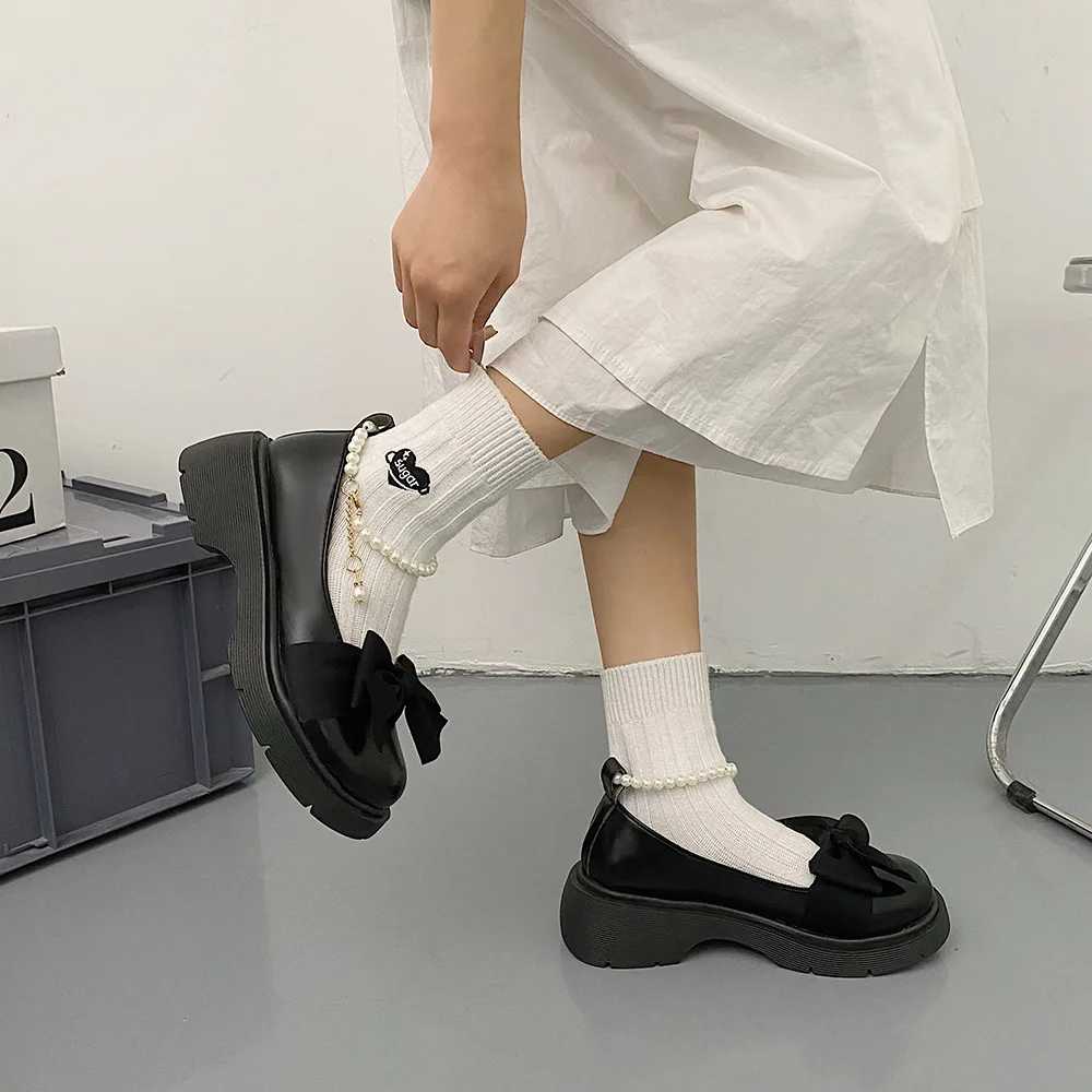 Summer Female Shoes Fashion Women's thick heels Round Head Band Heel Shoes Bow Pearl Square Heel Low-top Pumps Women Shoes