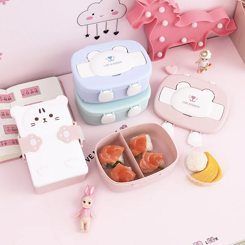 

Children's Cartoon Lovely Bento Boxes Double Layer Plastic Lunch Box Food Storage Container Microwave Oven for Children School