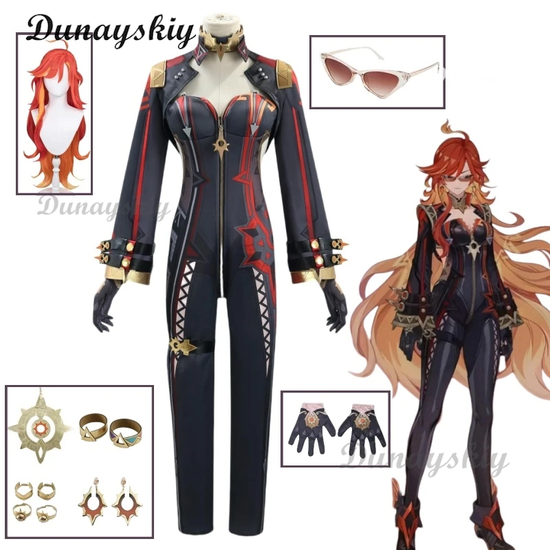 Игра Genshin Impact Mavuika Косплей Костюм God of War Парик Униформа Серьги Солнцезащитные очки