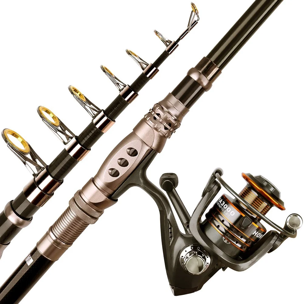WHYY Telescopic Fishing Rod and Reel Combo Carbon Fiber Fishing Pole with Reel Combo Sea Saltwater Freshwater Fishing Rod Kit