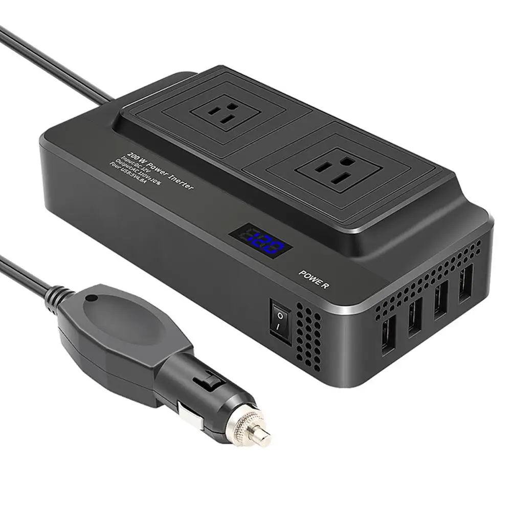 

Автомобильный преобразователь напряжения 200 Вт от 12 В до 110 В, преобразователь со светодиодным цифровым дисплеем, усилитель с мониторингом в реальном времени, вилка стандарта США