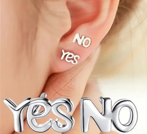 

Yes No Letter Silver Earrings For Women Designer Luxury Aesthetic Vintage Ear Studs Crystal Korean Style Simple Versatile