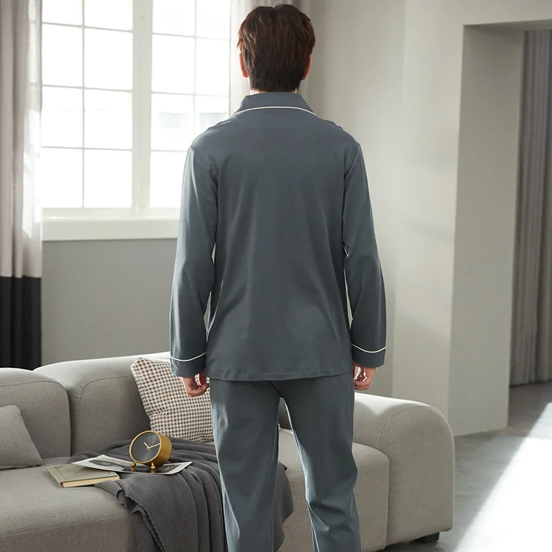 Mens Luxury Winter Spring 2 Pieces Pajamas Set Cotton Cozy Soft Elegant Pajama Set Sleepwear Homewear Pyjama