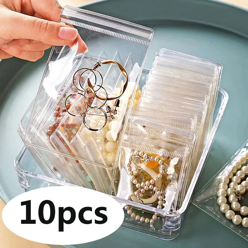 

10Pcs Self Sealing Storage Gift Bag For Jewelry Organizer Anti Oxidation Display Jewelry Transparent Ring Necklace Storage Bags