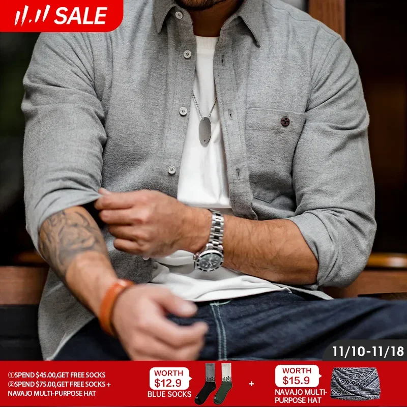 Осень-зима 2023 повседневные фланелевые хлопковые рубашки Maden серая деловая