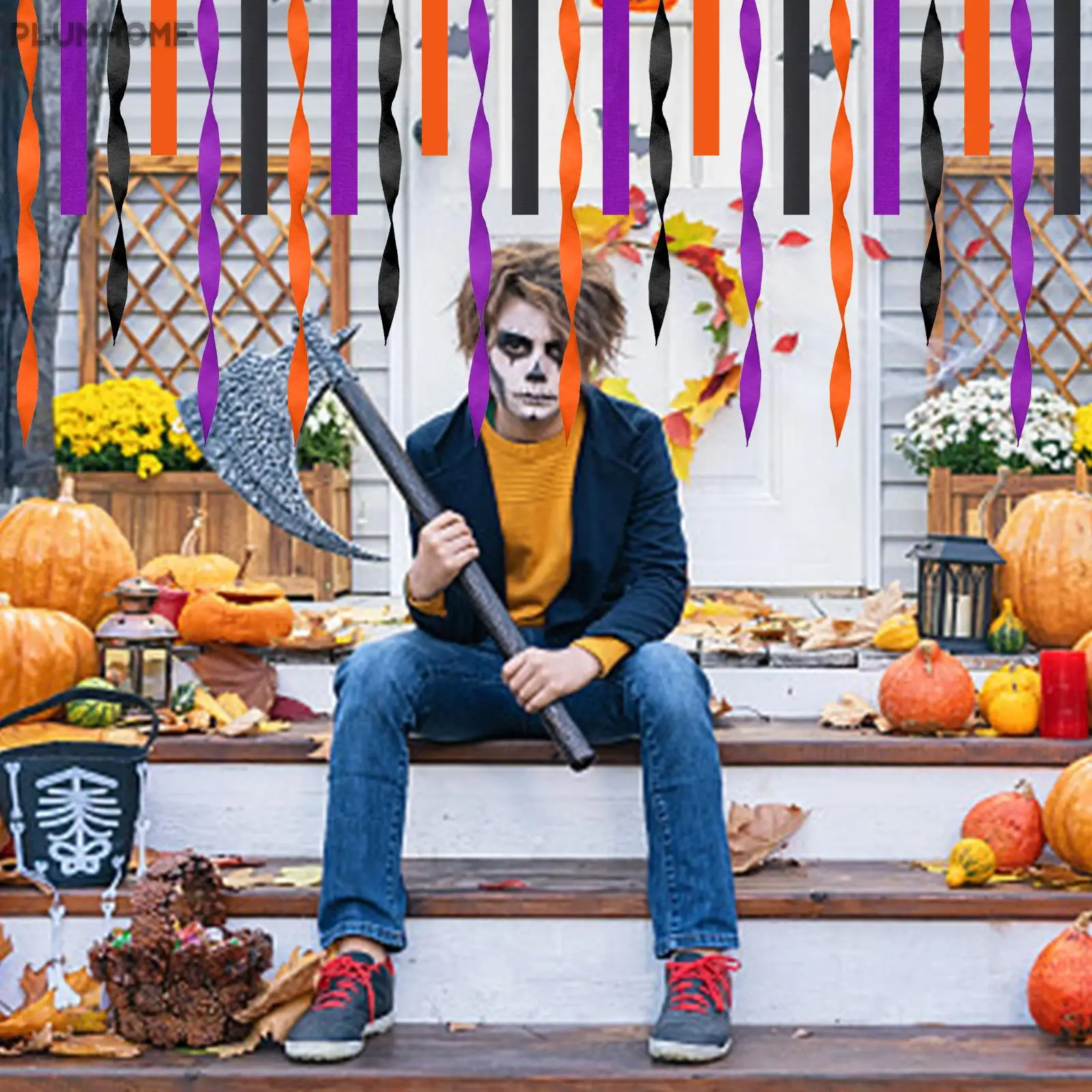 

Новинка, 12 рулонов, фотобумага для Хэллоуина, 984 футов, креп-бумага, черный, оранжевый, фиолетовый