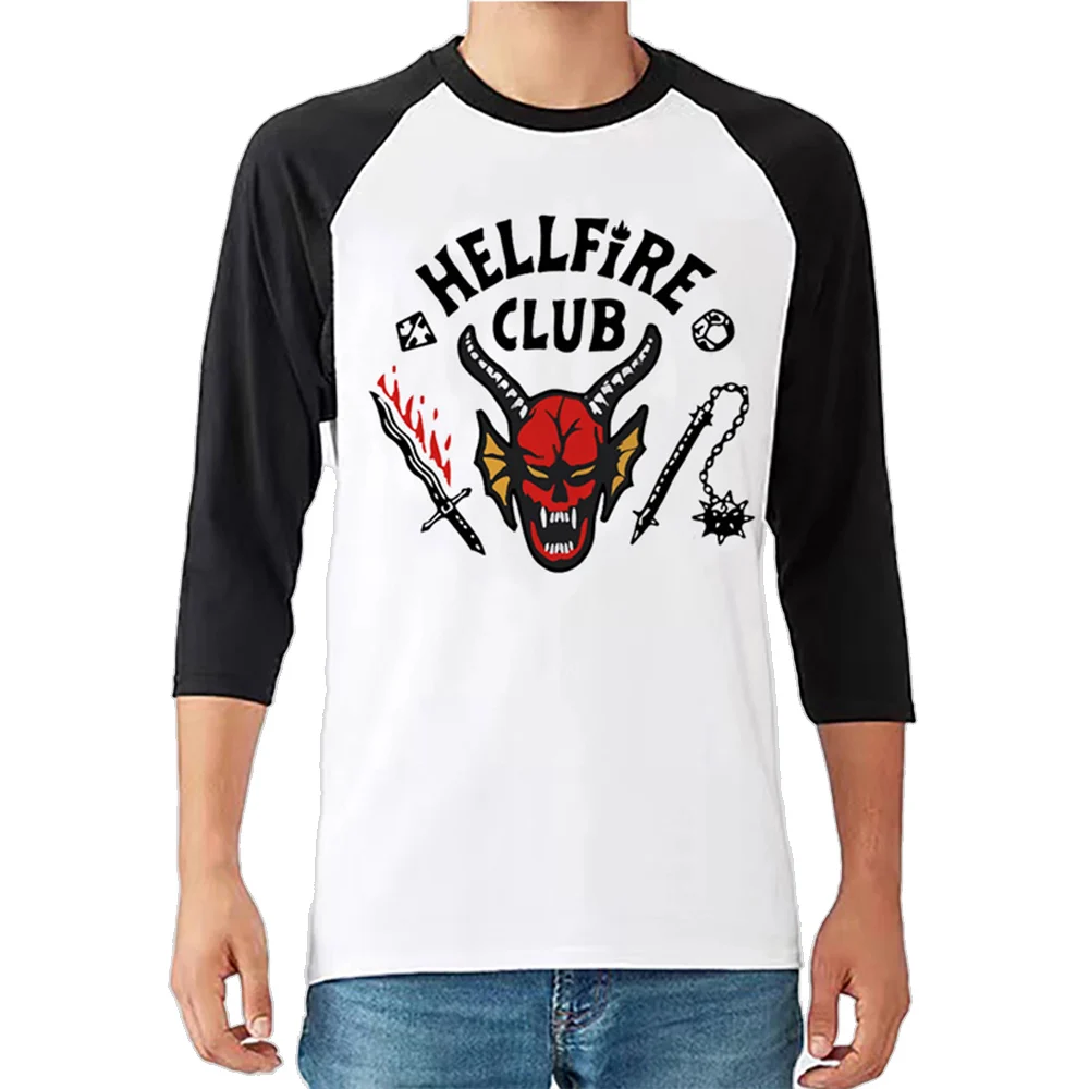 

Hellfire Club Three Quarter Sleeves Men Women T Shirts Casual Fashion Tops Tees Male And Female Stranger Things 4 Adult T-Shirts