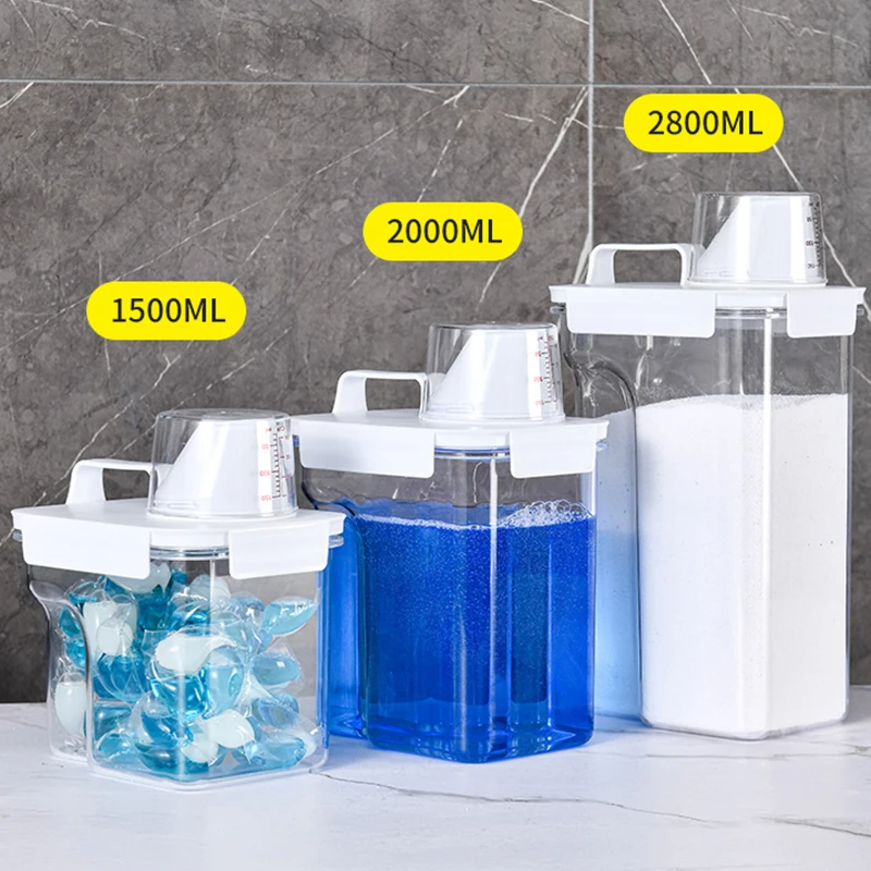

With Powder Detergent Jar Multipurpose Clear Plastic Laundry Measuring Powder Storage Container Box Cereal Airtight Cup Washing