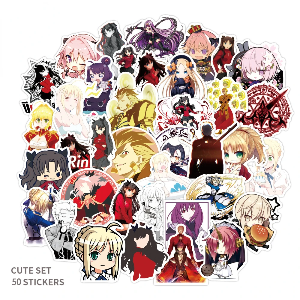 

50PCS Anime Stickers FATE STAY NIGHT Cartoon Waterproof Stickers for Luggage Laptop Scooter Car Refrigerator Bicycle Toy Popular