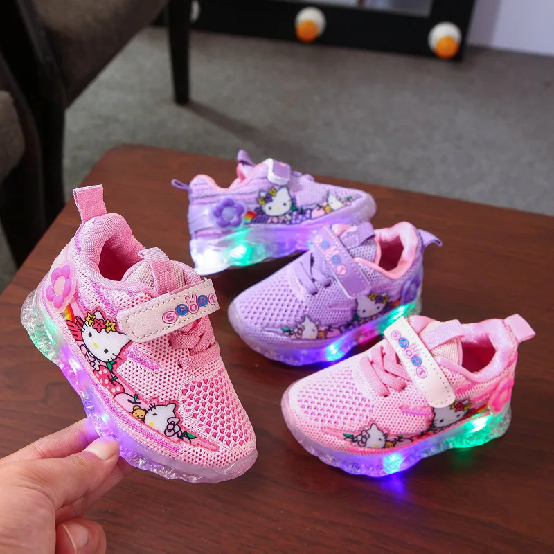 

Hello Kitty LED shoes Sanrio cartoon luminous children's sneakers cartoon girls sneakers mesh breathable non-slip gift for girls