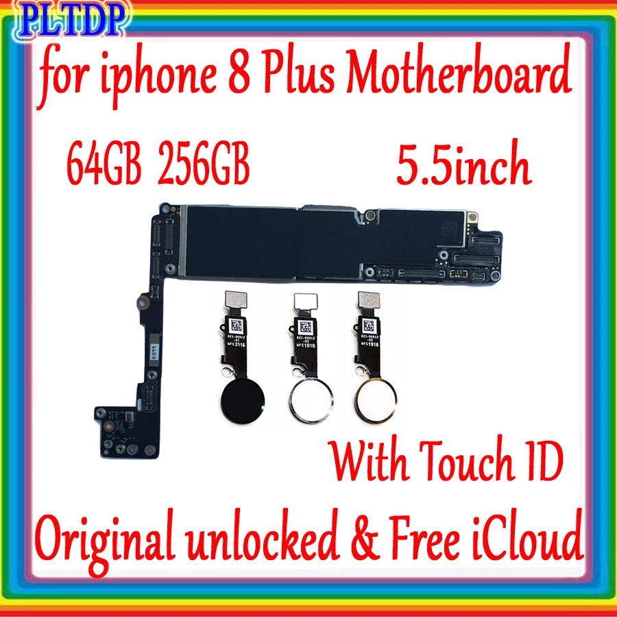 

For Iphone 8 Plus 8P Motherboard With/No Touch ID 100% Original Unlock Free icloud Full chips Good Tested logic board 64GB/256GB