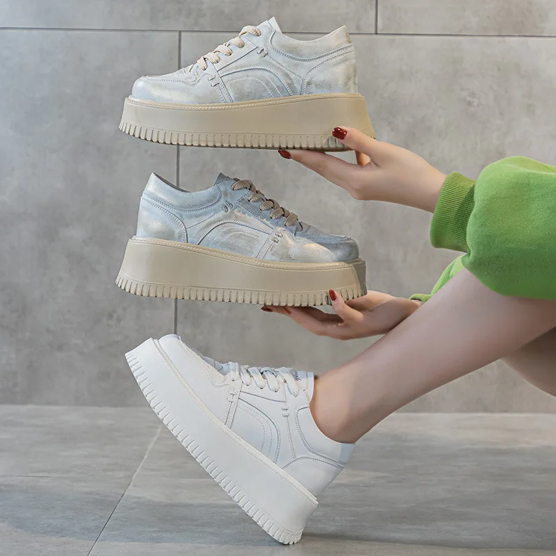 Роскошные модные женские кроссовки CLAIAMI на толстой подошве кожаная обувь со