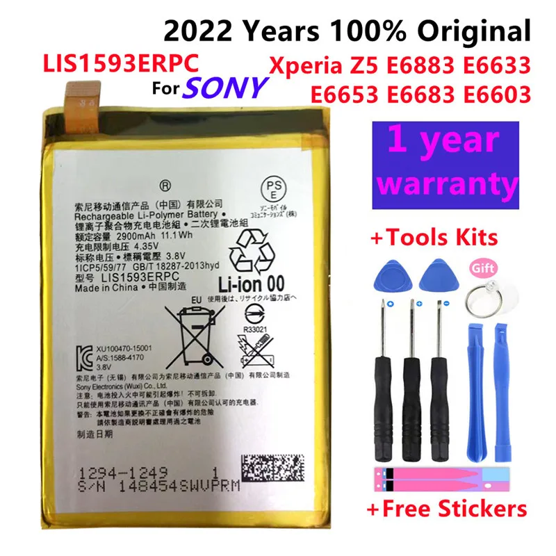 

100% Original LIS1593ERPC For SONY Xperia Z5 E6883 E6633 E6653 E6683 E6603 Phone High Quality Battery 2900mAh Batteries +Tools