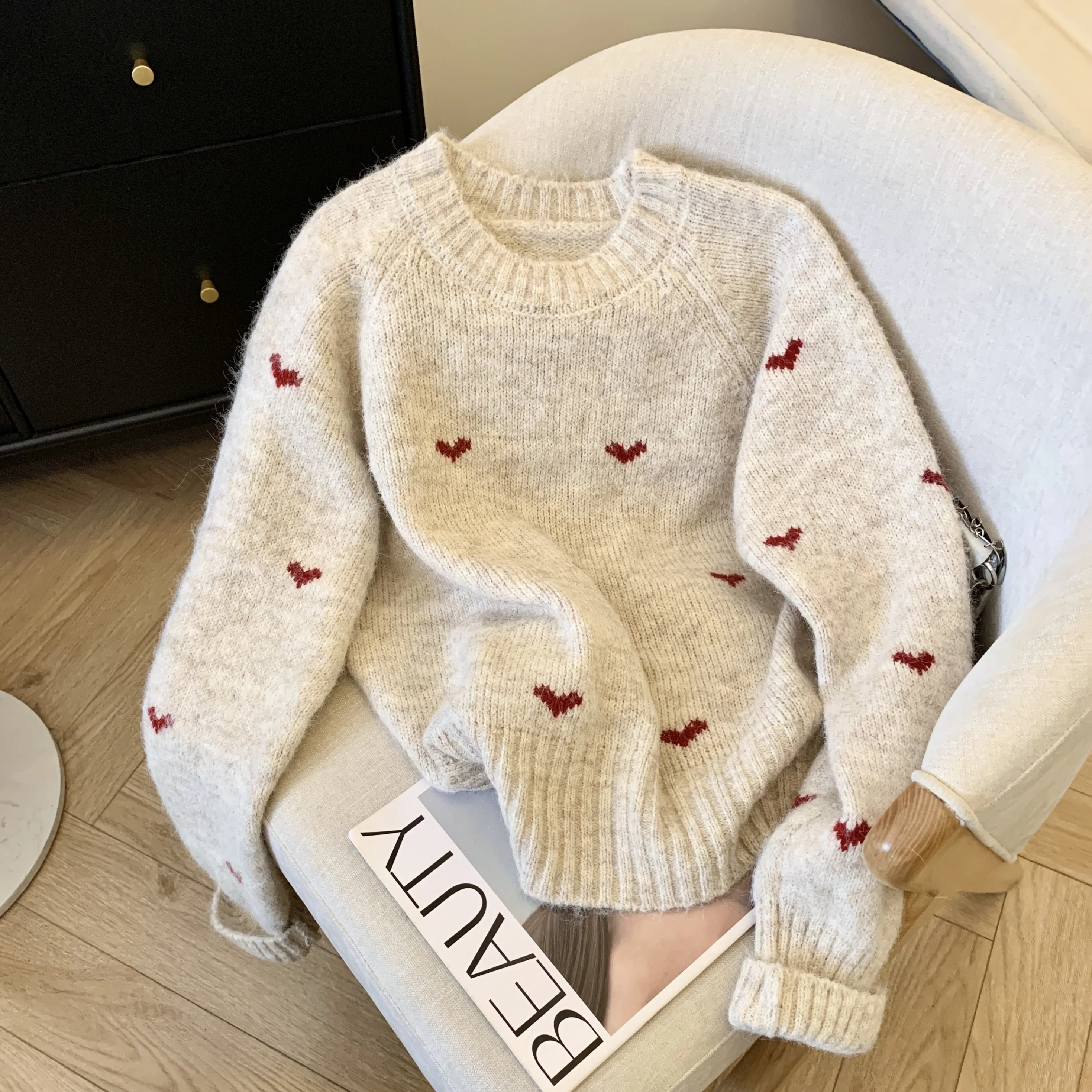 Новинка 2024 хлопковый шерстяной пуловер в ленивом стиле женский осенне-зимний