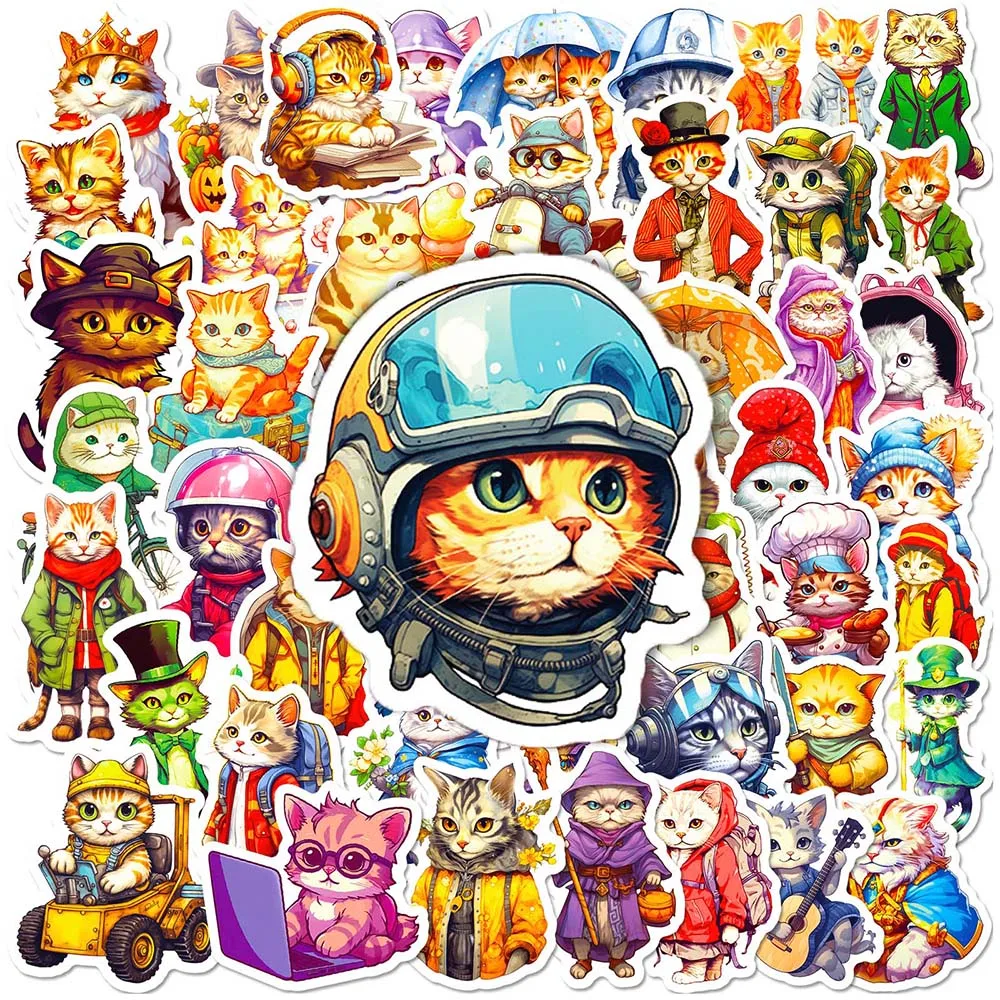 

50Pcs Cartoon Cute Cool Cat Graffiti Stickers DIY Waterproof Removable Decoration Scrapbooking Helmet Notebook Pencil Case Decal