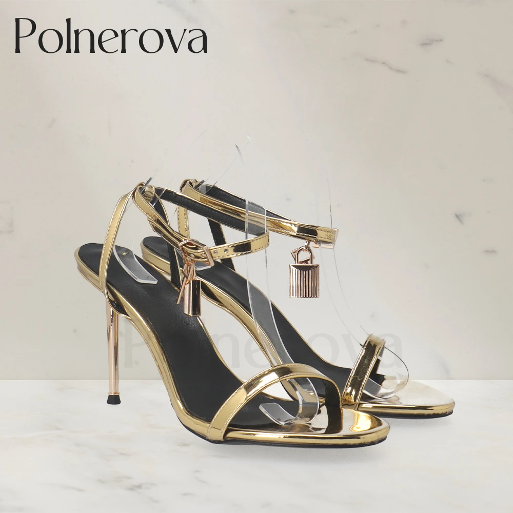 Metallic Lock Luxurious Sandals Designer Style Summer Shoes Round Toe Gold Leather Women Shoes New Arrival Custom Color Sandals