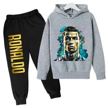 Ronaldo printed children's hoodie set autumn and winter fleece hooded pants two-piece sports casual children's clothing 5