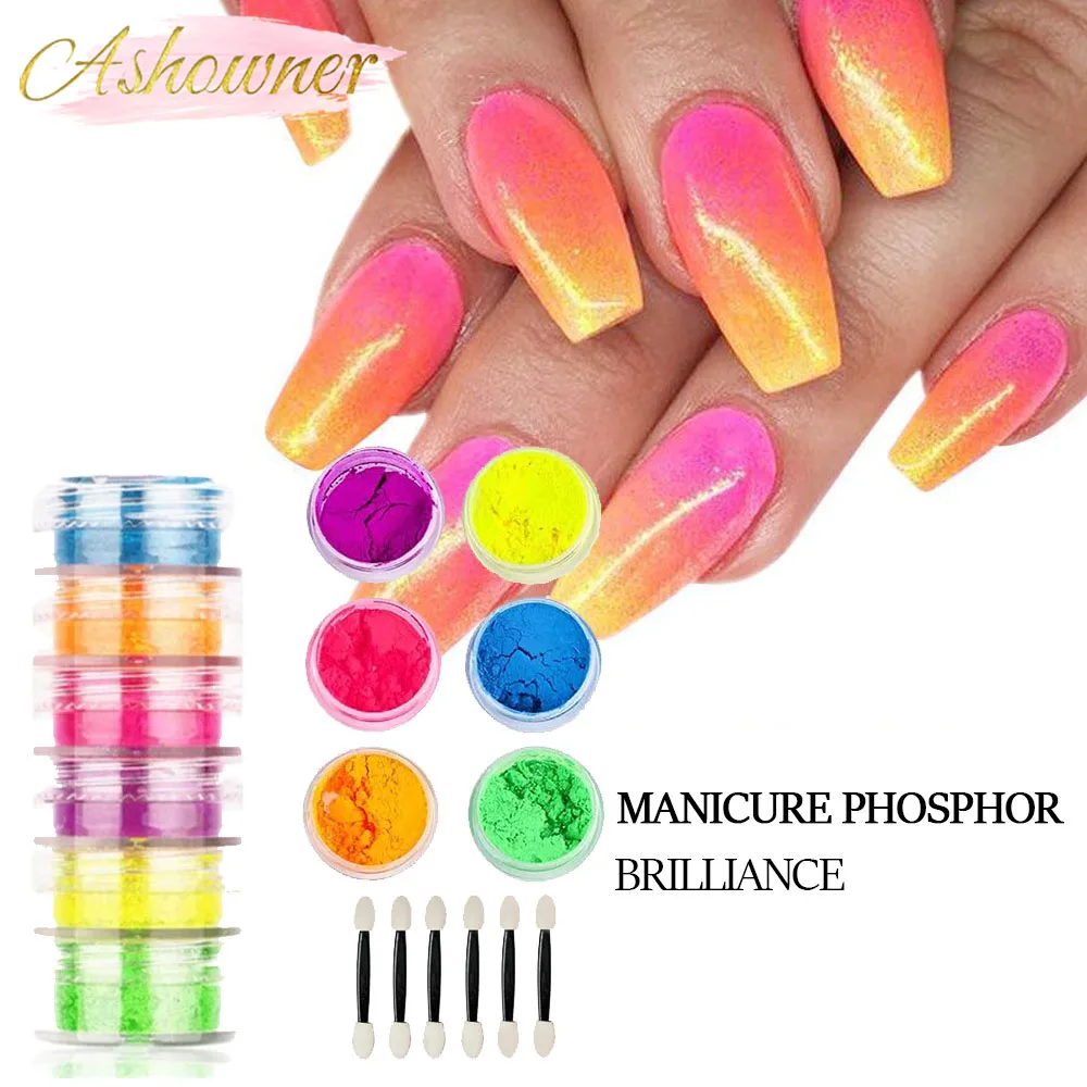 

6pcs Neon Pigment Powder Fluorescence Nail Glitter For Nails Summer Charming Dust DIY Manicure Nail Art Paillettes Decoration