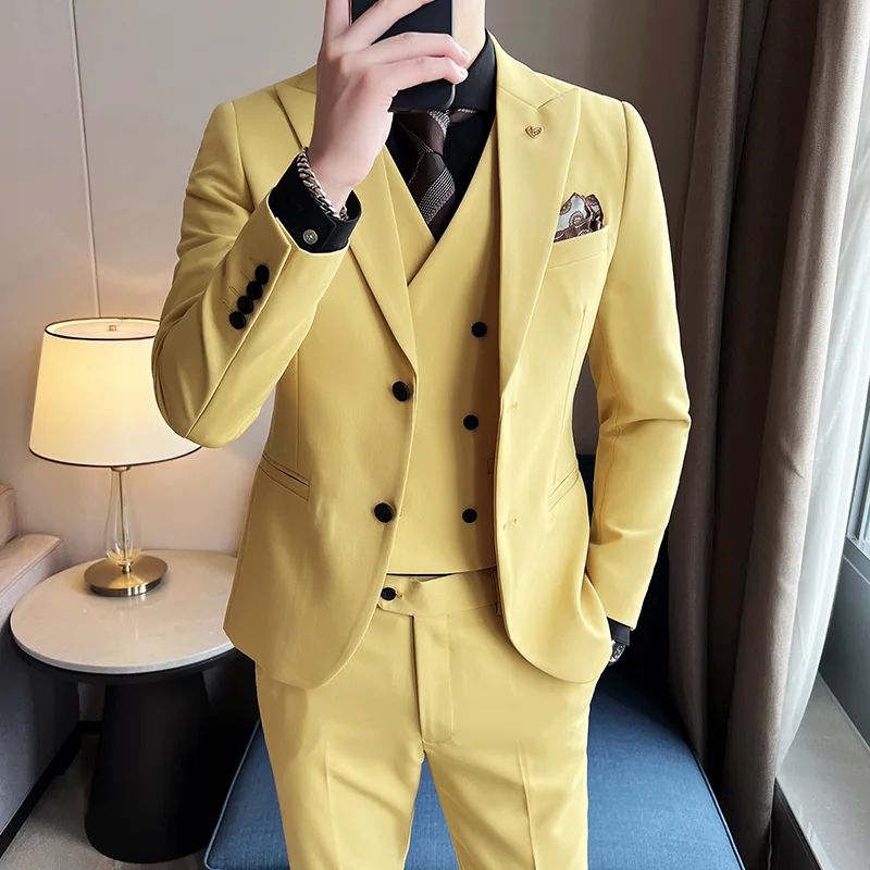 

(Jacket+Vest+Pants) 3 Pieces Men Business Office Suits/Male Slim Blazers High Quality Casual Groom Wedding Dress Man Tuxedo 5XL