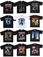 hip hop rapper travis scott portrait graphic print t shirt cactus jack tshirt men women vintage tour lightning desert style tees