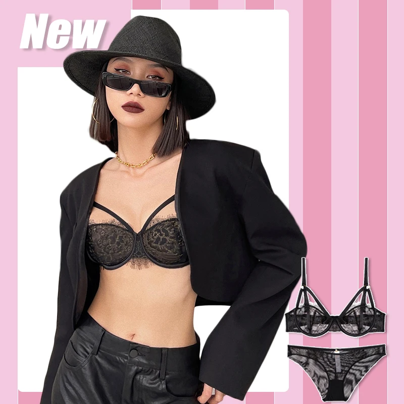 Черные кружевные бюстгальтеры с ресничками комплекты нижнего белья