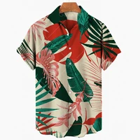 fashion hawaiian t shirt high quality mens v neck button 3d print personality beachwear casual loose pullover vantage oversized