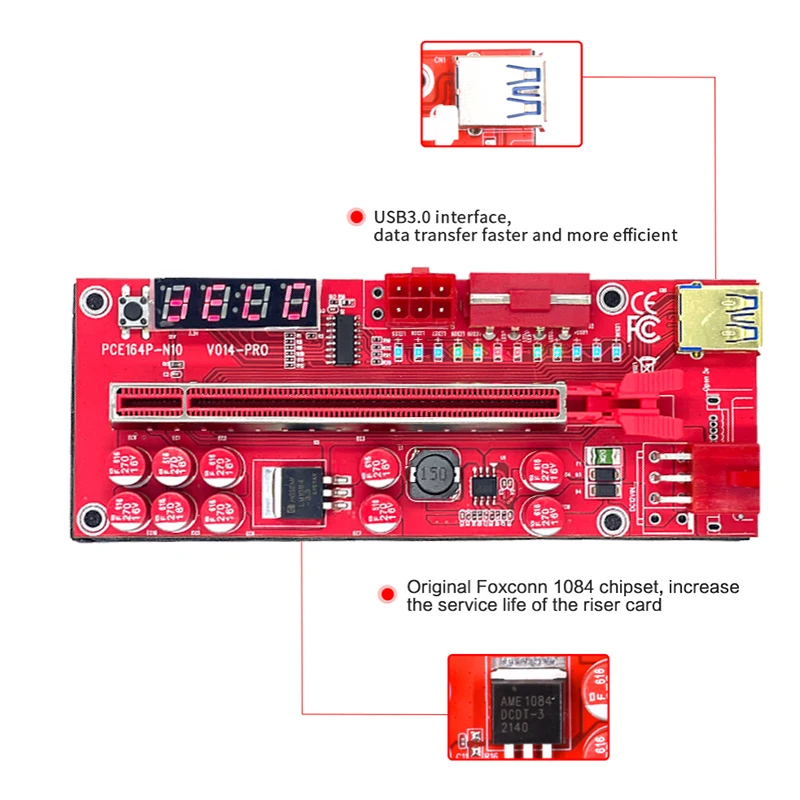 Новый 1-10 шт. V014 Pro PCIE Riser 013 кабель Экспресс x1 x16 SATA к 6-контактному кабелю питания USB 3