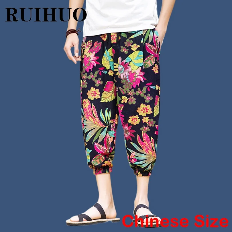 

RUIHUO Print Harem Calf-Length Pants Men Clothing Fashion Chinese Size 5XL Streetwear Sweatpants Men Trousers 2022 Spring New