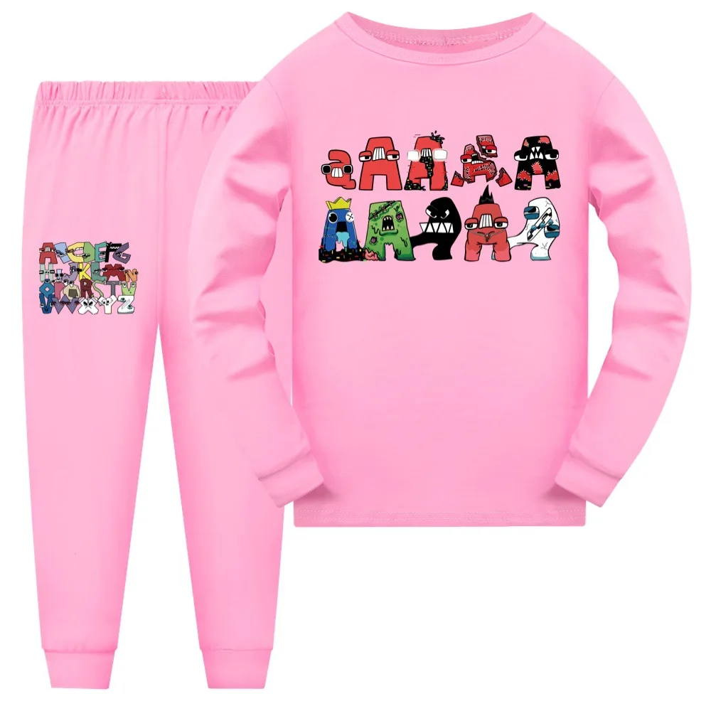 Алфавит оригинальный хлопковый Пижамный костюм для девочек Весенняя детская