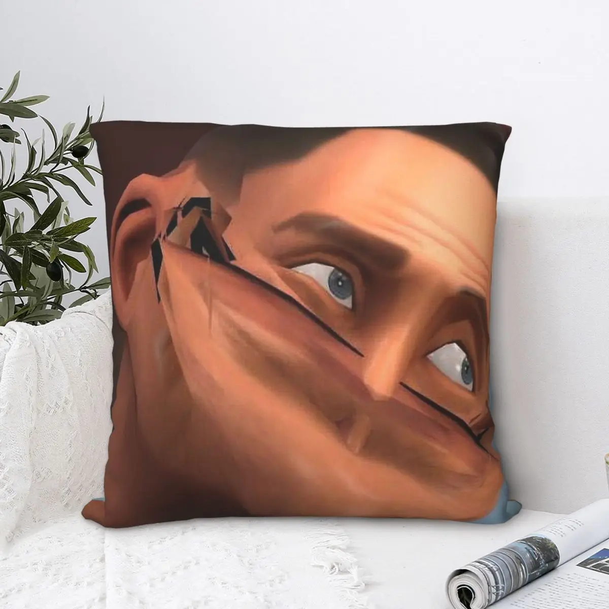 Team Fortress 2 TF2 Scout Face Throw Pillow Case Funny Meme Backpack Hugpillow Covers DIY Printed Soft Chair Decor