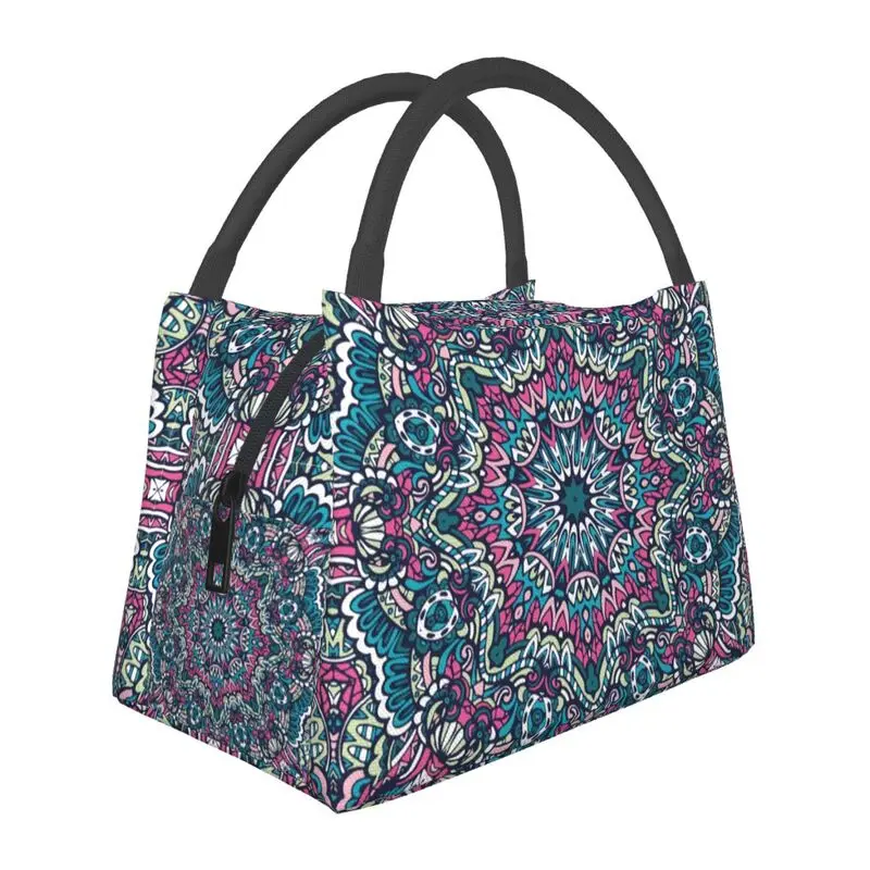 

Boho Floral Mandala Insulated Lunch Bags for School Office Bohemian Resuable Cooler Thermal Bento Box Women
