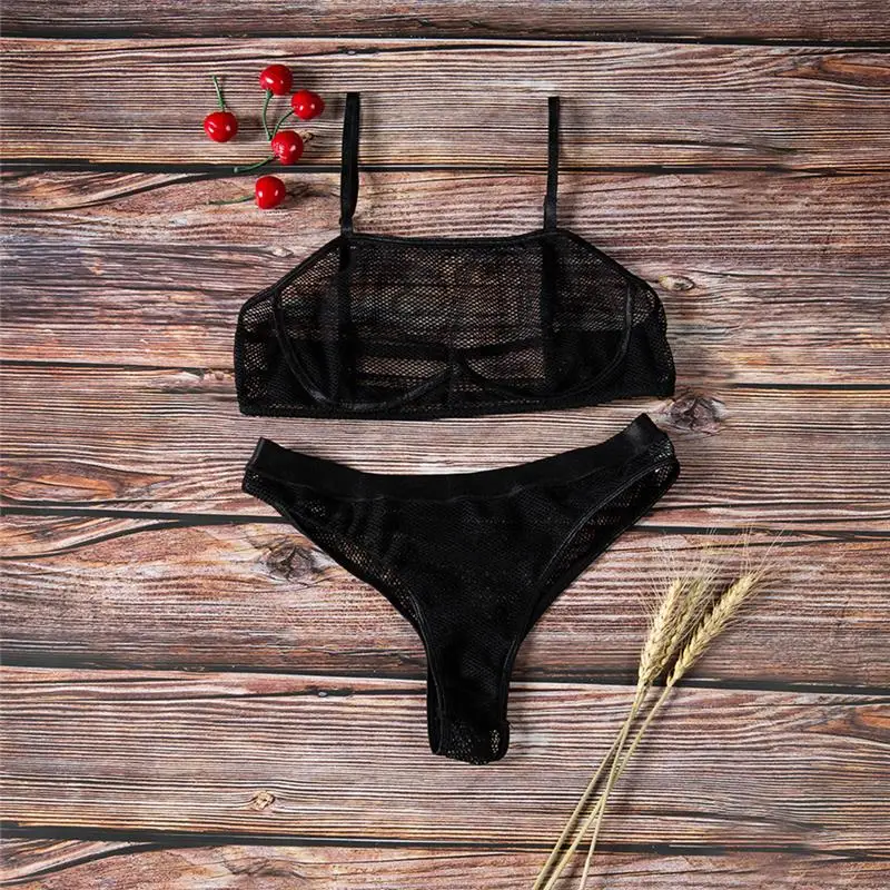 

Комплект женского нижнего белья, Женский сетчатый привлекательный прозрачный комплект из двух предметов, бюстгальтер, трусы