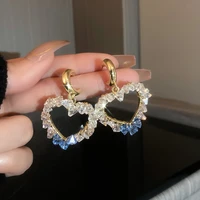 fashion heart crystal drop earrings 2022 bijoux gold color hollow dangle earrings for women statement jewelry gifts wholesale
