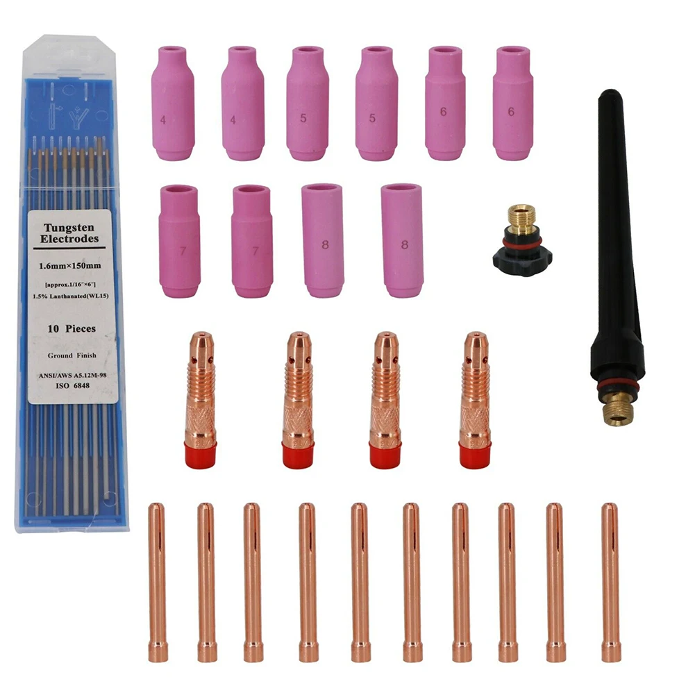 

36Pcs TIG Welding Torch Stubby Gas Lens Tungsten Kit For TIG Welding Guns WP-26 WP-17/18/26 SR-17/26 Quality Welding Accessories