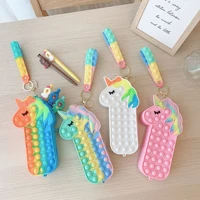 1pcs cartoon unicorn silicone pencil bag decompression toy bubble pinch music bag stationery storage student supplies gift