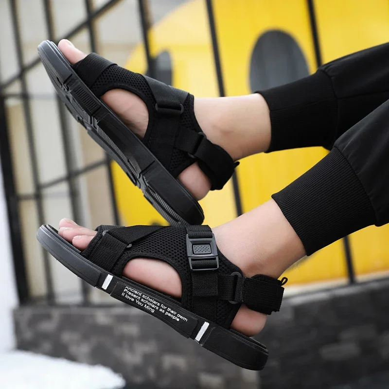 Сандалии-гладиаторы мужские плетеные Нескользящие пляжные босоножки плоская