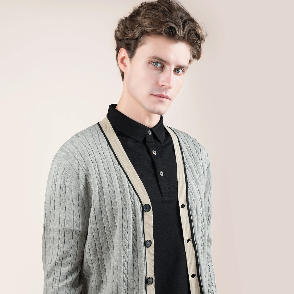 HELLEN&WOODY Autumn Winter Men Clothes Long Sleeve Twist Rope Cardigan Sweater Casual Bottoming Warm 8232030903