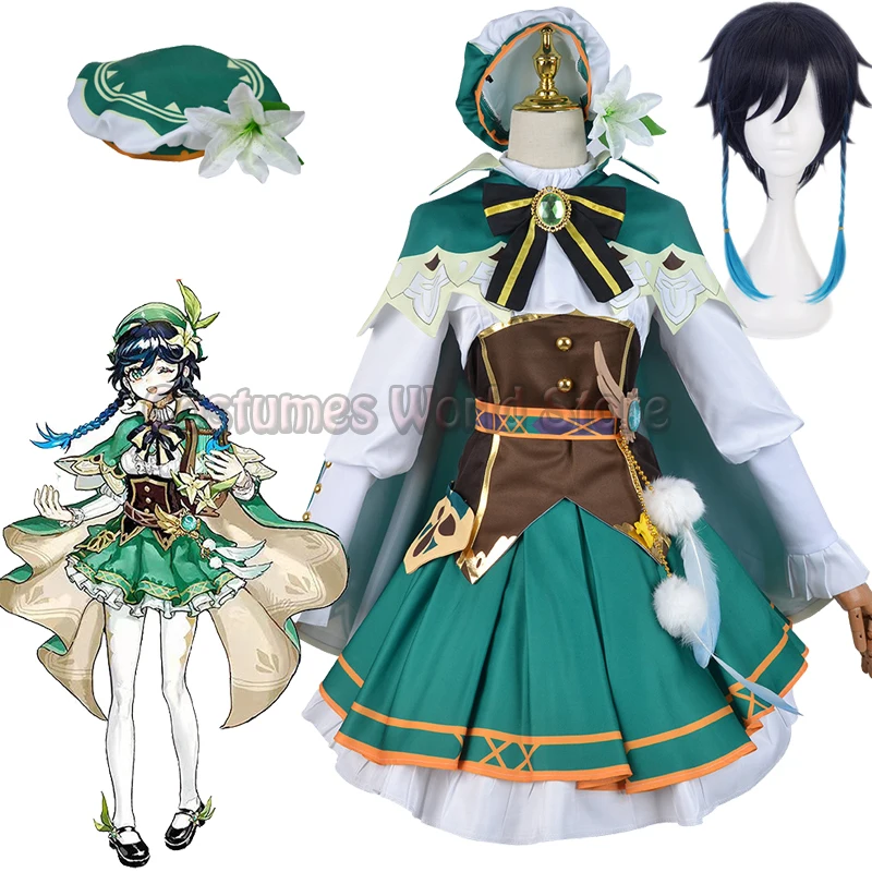 

Аниме игра Genshin Impact Косплей Venti обувь костюм вечернее платье с париком для взрослых женщин Хэллоуин Карнавал Cos одежда наряд