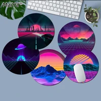 maiya new funny neon retrowave synthwave digital art silicone round mouse pad to mouse game mousepad rug for pc laptop notebook