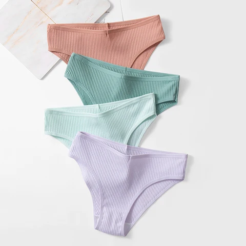 Women's Panties Soft Cotton Underwear for Women Stripe Lingerie Soild Bikinis Panties Intimate Ladies Underpants Slip Femme M-XL