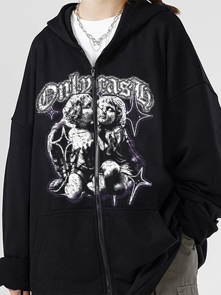 

Korean Print Unisex Hoodies Women Oversized Loose Hooded Jacket Harajuku Gothic Street Coat Couple Spring Sweatshirts Y2k Coats