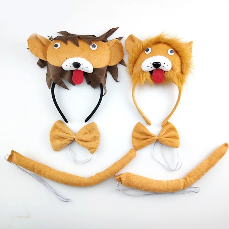 

Lion Cosplay Costume Accessories Plush Anime Ear Headband/Tail/Bowtie Outfit Set for Kids Cosplay Masquerade Party Props