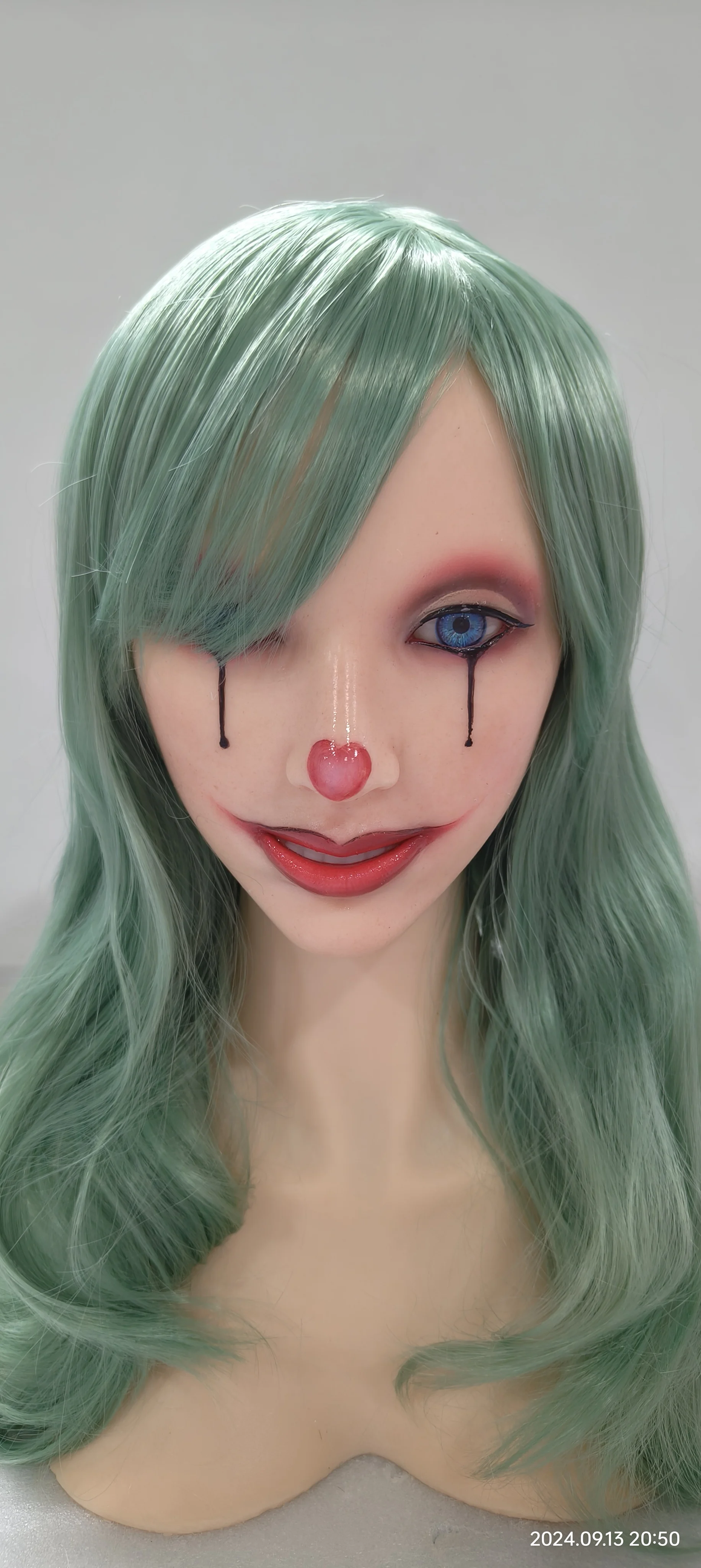 Реалистичный силиконовый секс-кукла на Хэллоуин голова клоуна макияж настоящий