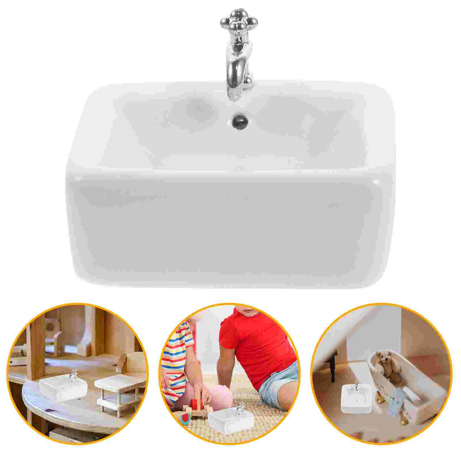 

Dollhouse Washbasin Miniature Bathroom Sink Ceramic Scene Layout Supplies Model